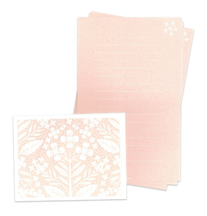 Midori Watermark Letter Set 499 Floral Pattern Pink/Peach