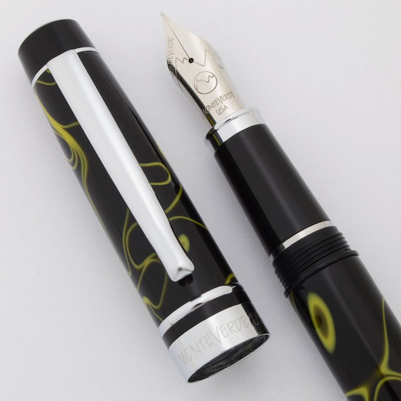 Monteverde Prima Black Yellow Swirl Fountain Pen Medium Nib